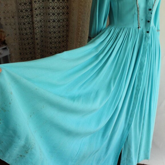 Vintage 1950s 1960s Victorian Day Dress Costume, Robins Egg Blue Antique Style - Picture 10 of 10